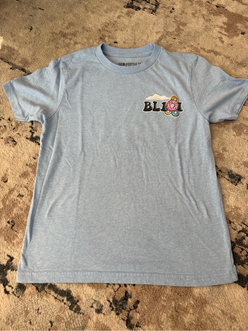 Kids Light Blue Short Sleeve Tee with Playful Chest Graphic